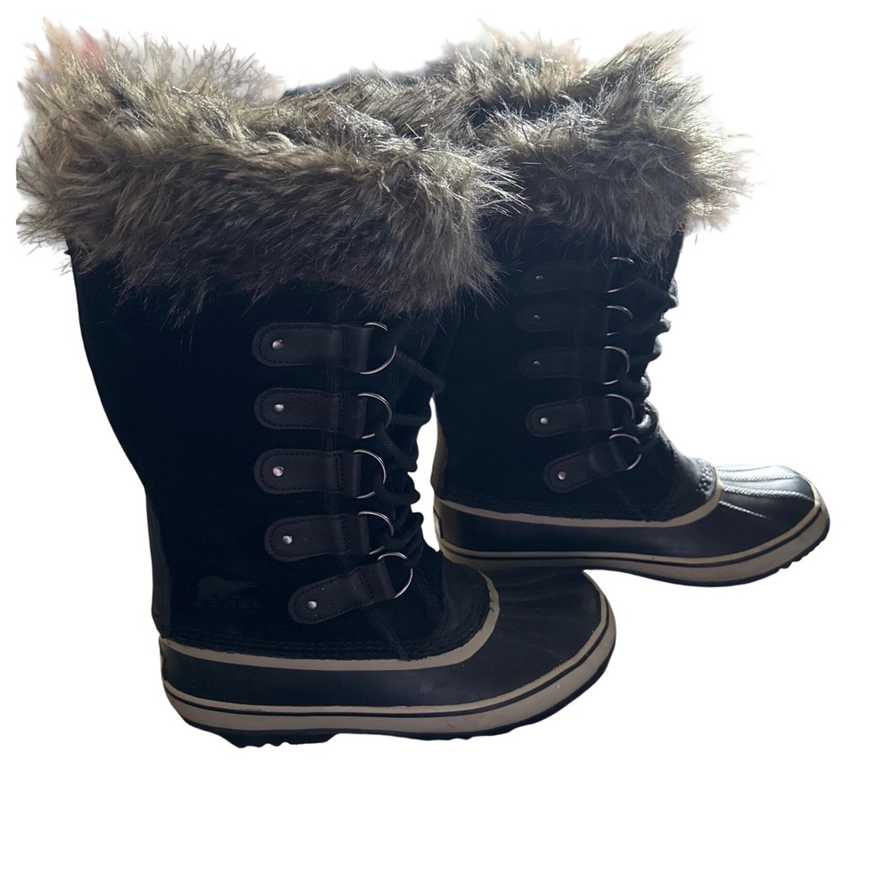 Sorel Joan of Arctic Waterproof Winter Boots Black Suede Faux Fur Trim Sz 9.5